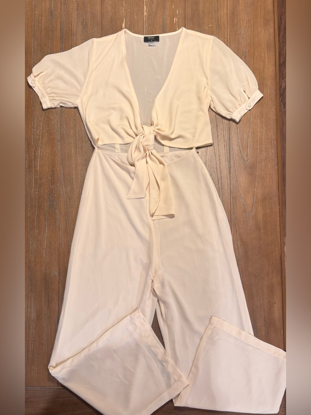 Nasty Gal Cream Tie-Front Wide-Leg Jumpsuit